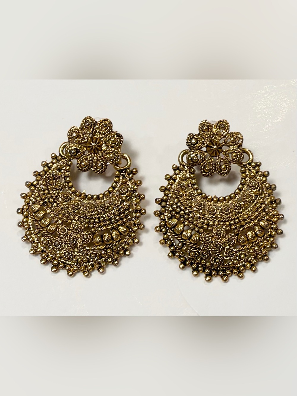 Gold Tone Indian Chandelier Earrings Ornate Filigree Mumbai